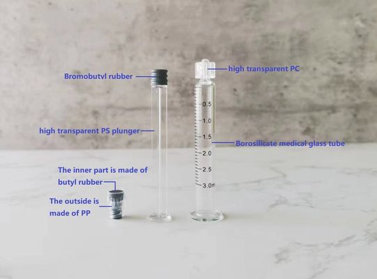 1ml 2.25ml 3ml 5ml 전면 보로실리케이트 주사 금속 플라스틱 플러거 루어 잠금 주사 5ml 유리 주사 1ml